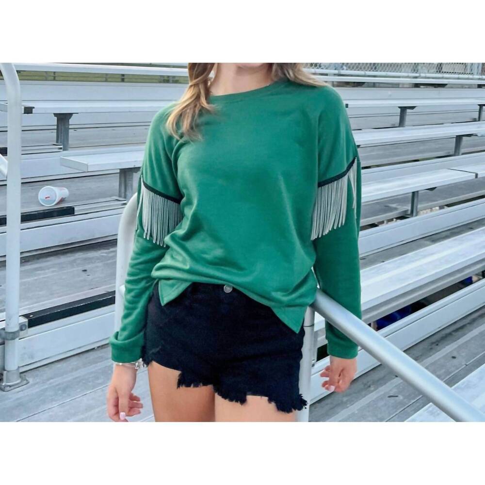 NEW BNS lainey fringe top in hunter green